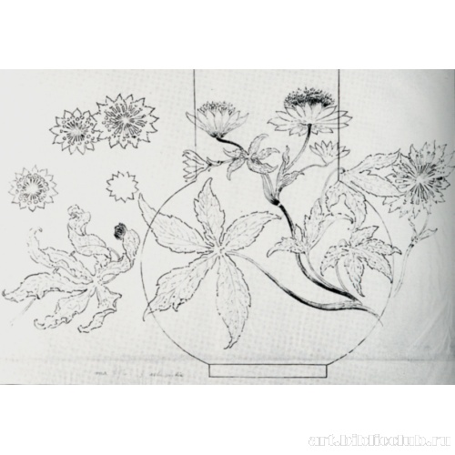 Эcкиз цветочного узора для стеклянной вазы