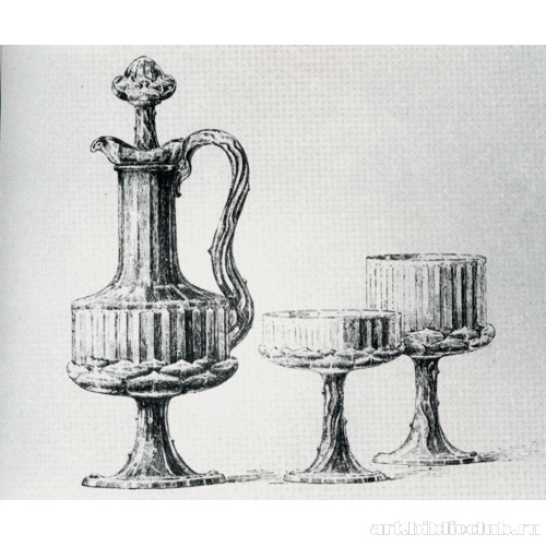 Эскиз хрустального графина с гравировкой и бокалов