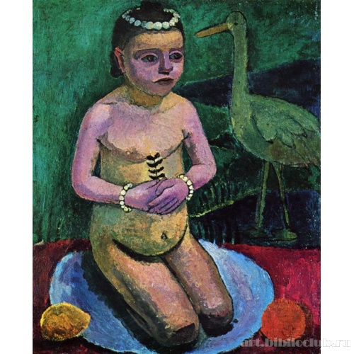 Обнаженный ребенок с аистом