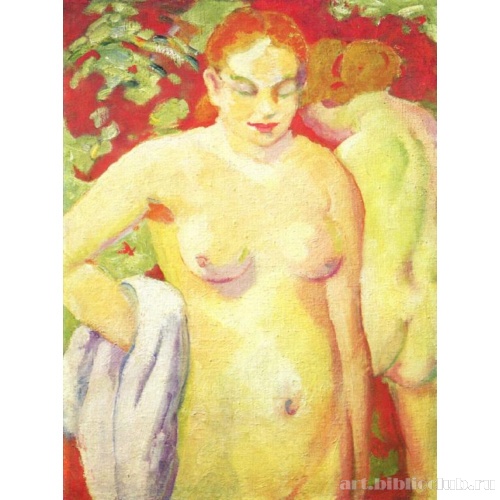 Обнаженные на алом фоне