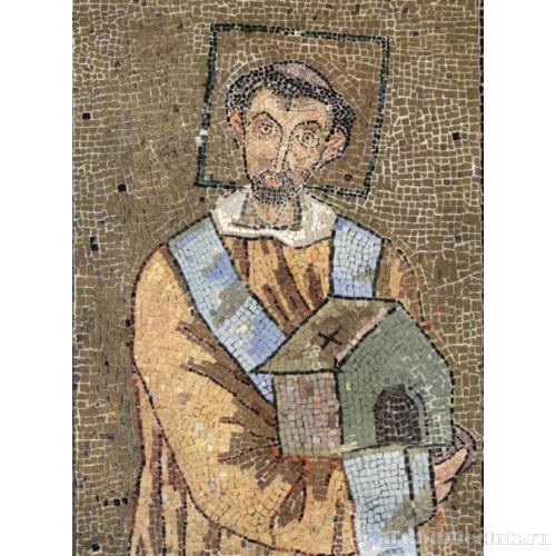 Портрет Папы Иоанна Седьмого как основателя с макетом церкви. Фрагмент