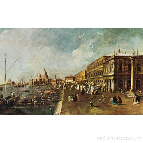 Мол с книжными лавками в Венеции с видом на церковь Салюте