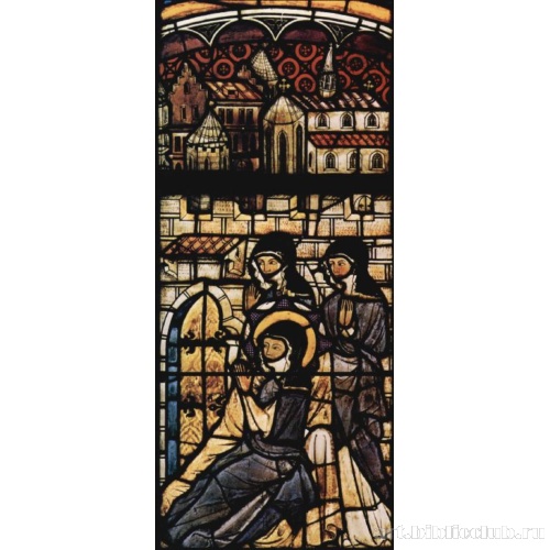 Витраж на хорах церкви в Кёнигсфельдене. Св. Клара перед стенами Ассизи