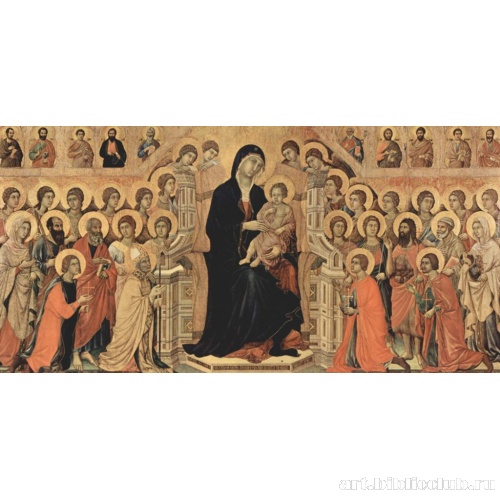 центральная часть, Мария с младенцем на престоле, ангелами, святыми и фигурами апостолов