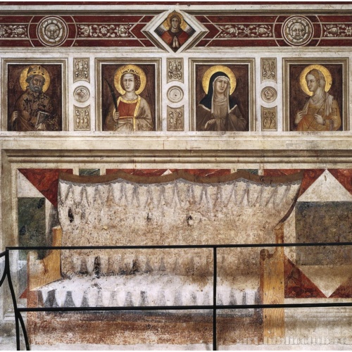 Святые Николай, Екатерина, Клара и Фекла. В зоне цоколя - иллюзорная скамья