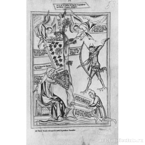 Женщина с щитом Веры отражает атаку Дьявола