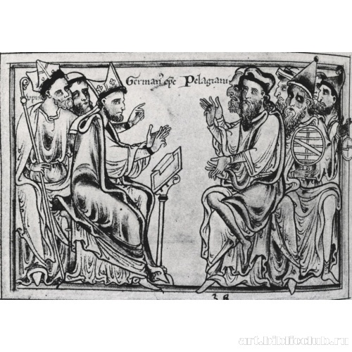 Епископ дебатирует со сторонниками пелагианства