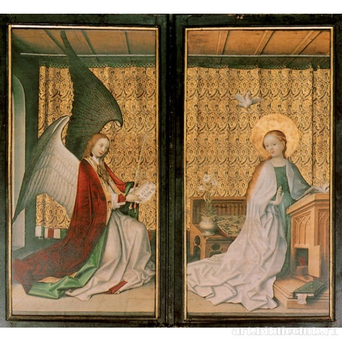 Благовещение, роспись внешней стороны створок триптиха «Поклонение Волхвов»