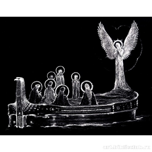 Священная лодка. Эскиз декорации для «Короля Артюса» Шоссона