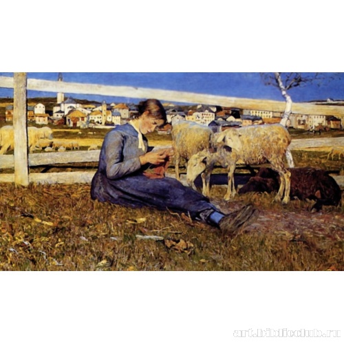 Девушка, вяжущая чулки