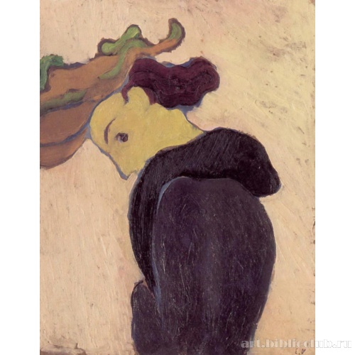 Женщина в зеленой шляпе, изображенная в профиль