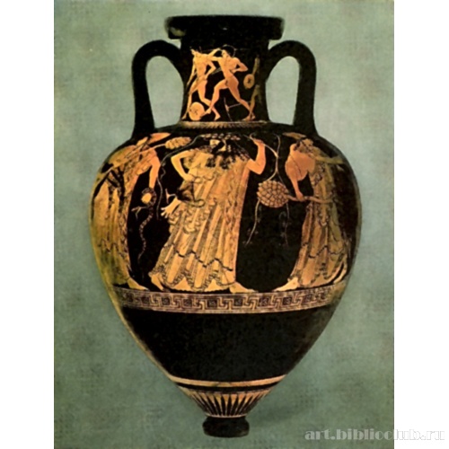 Амфора с изображением Деониса и менад