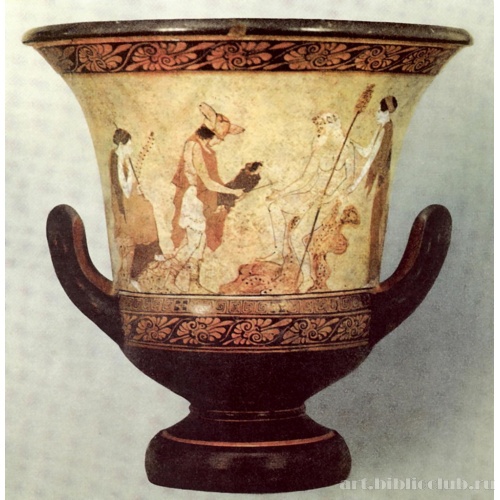 Кратер с изображением Гермеса, Диониса и силена