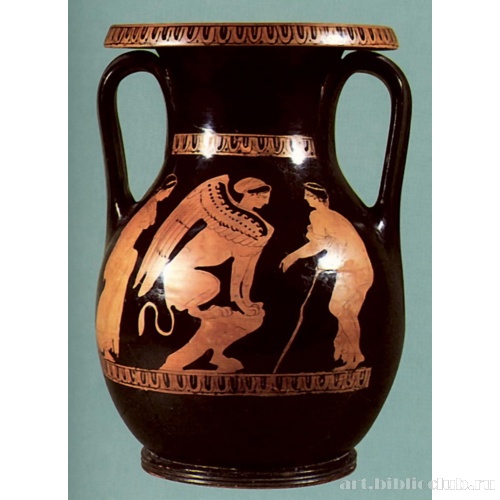 Эдип и сфинкс: краснофигурная пелика в стиле мастера Пасифеи