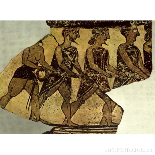 Герои тянут канат. Фрагмент диноса из Мегары Гиблейской