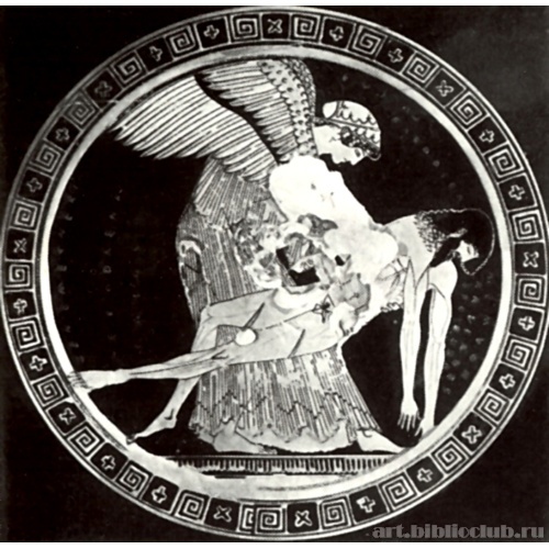 Эос с телом Мемона. Дурис. Роспись на дне килика из Капуи