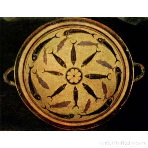 Лаконский килик с росписью, изображающей рыб, из некрополя в Таранто