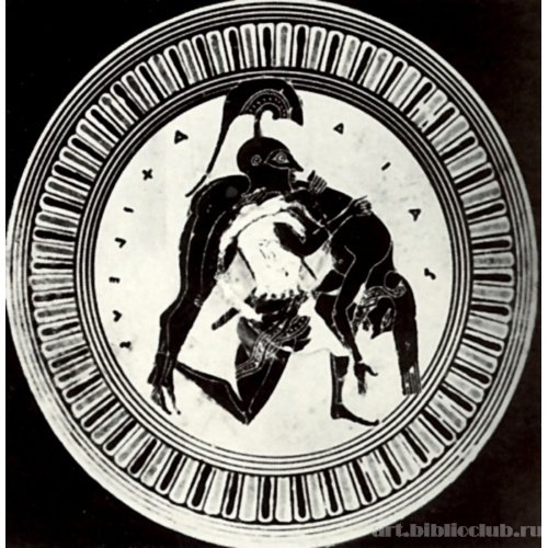 Аякс несущий тело Ахилла. Роспись килика из Вульчи