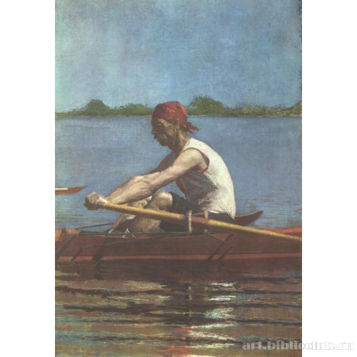 Джон Биглен на веслах в одноместной лодке