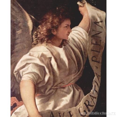 Воскресение Христово (Алтарный полиптих Аверольди). Левая доска, сцена вверху. Ангел благовещения