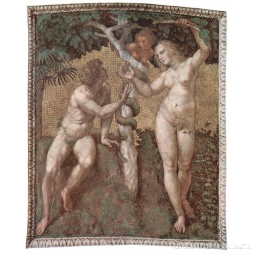 Станца делла Сеньятура в Ватикане. Фреска в плафоне. Фрагмент. Адам и Ева