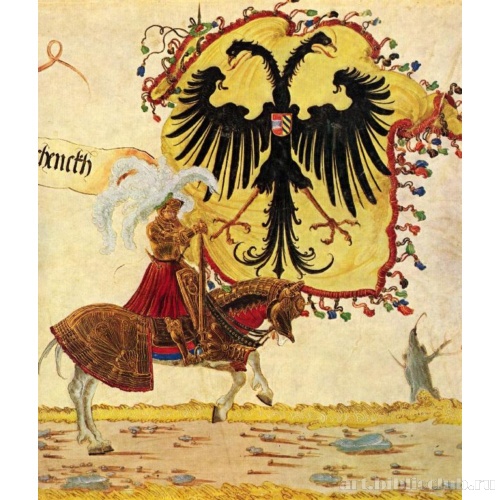 Триумфальное шествие императора Максимилиана, имперский флаг и меч. Фрагмент