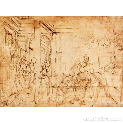 Эскиз композиции фрески Рождество Марии для алтарной капеллы церкви Санта Мария Новелла