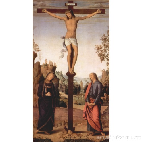 Голицинский триптих, средняя доска. Распятие с Марией и евангелистом Иоанном