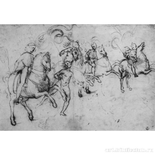Эскиз к росписям Библиотеки Пикколомини. Четыре всадник и бегущий воин