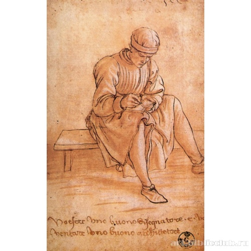 Сидящий подмастерье за рисованием