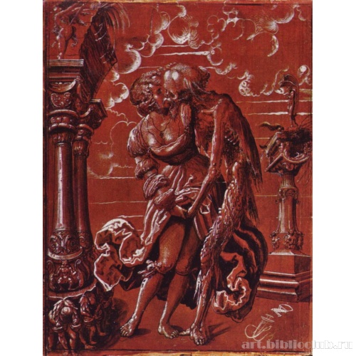 Смерть в образе солдата-наемника обнимает девушку