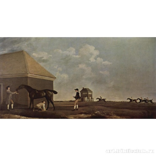 Скаковая лошадь Джимкрэк с конюхом на Ньюмаркетской пустоши