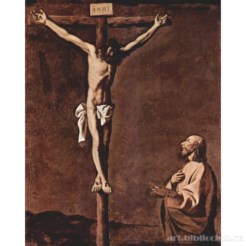 Евангелист Лука в виде художника перед распятым Иисусом