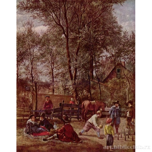 Игроки в кегли перед трактиром