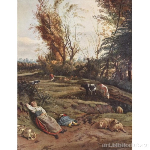 Пастбище с двумя спящими пастушками