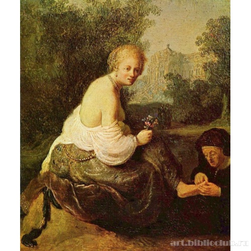 Молодая женщина, которой старуха удаляет занозу