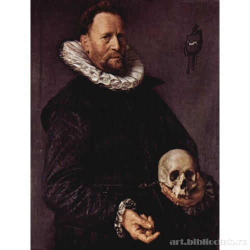 Портрет шестидесятилетнего мужчины с черепом в левой руке