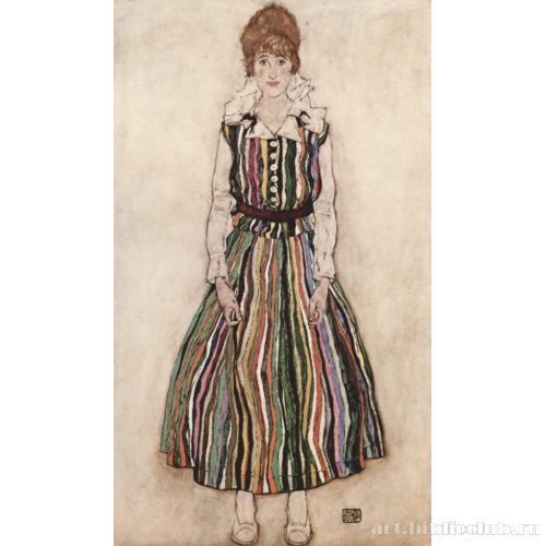 Портрет Эдит Шиле в полосатом платье