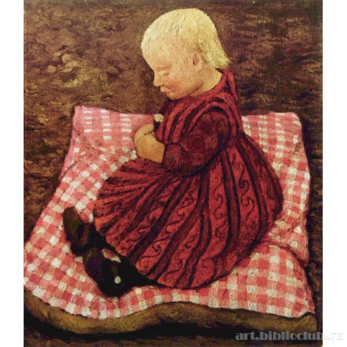 Крестьянский ребенок на клетчатой подушке