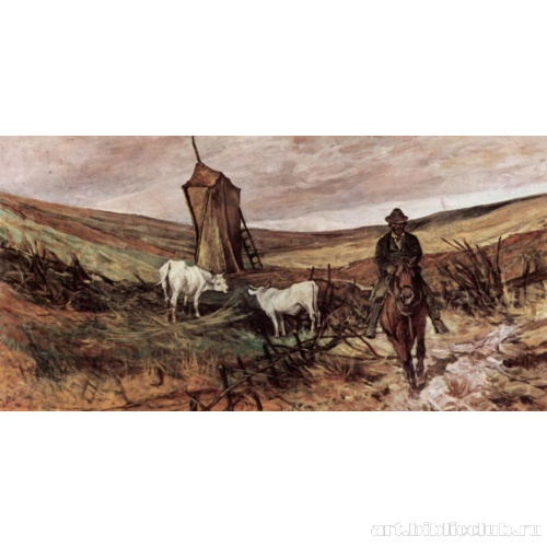 Пастух на лошади и коровы