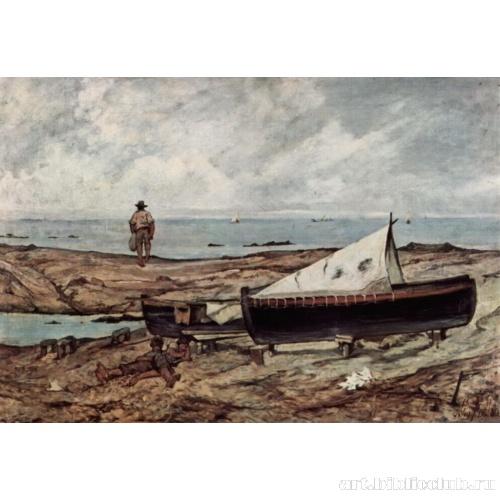 Серый день (Морской берег с рыбаками и лодками)