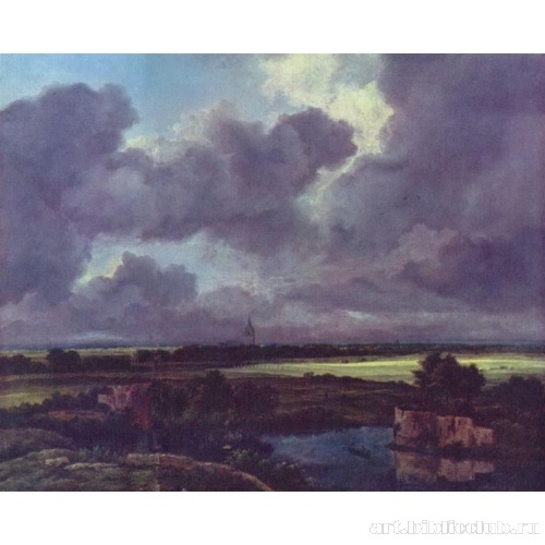 Пейзаж с крепостными руинами и церковью