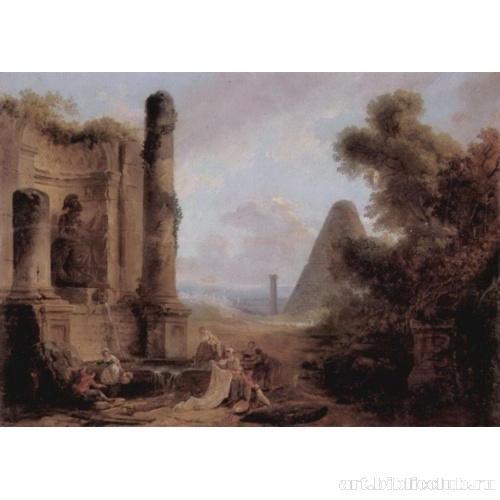 Фантастический пейзаж с пирамидой и руинами храма