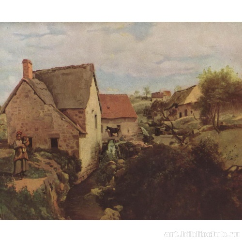 Хижины и мельница на берегу ручья