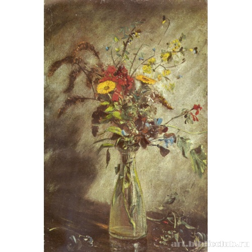 Цветы в стеклянной вазе. Этюд