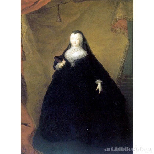Портрет Елизаветы Петровны в черном маскарадном домино с маской в руках