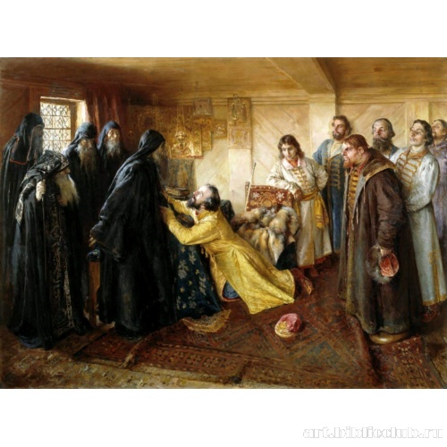 Царь Иван Грозный просит игумена Корнилия постричь его в монахи