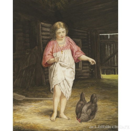 Девочка, кормящая кур