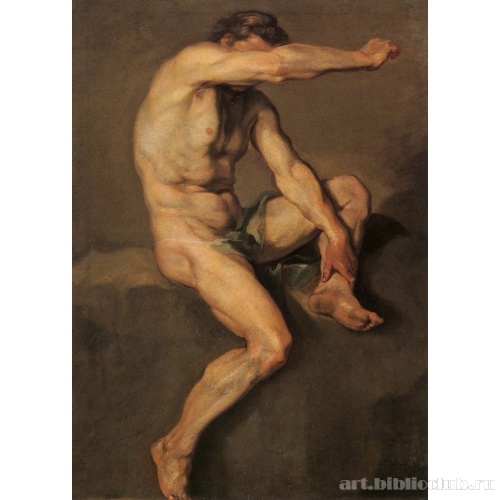 Натурщик, сидящий на камне