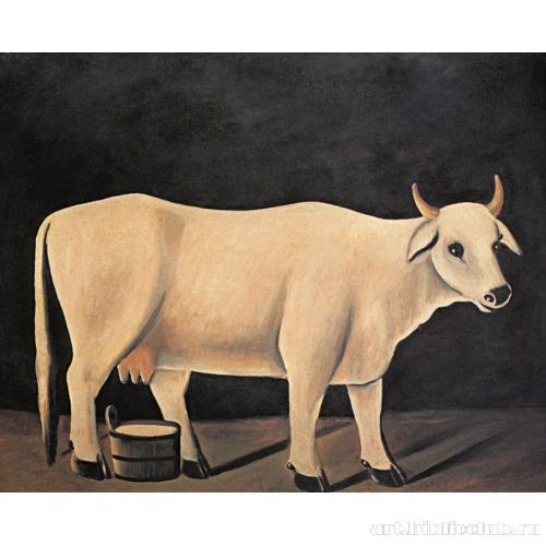 Белая корова на черном фоне